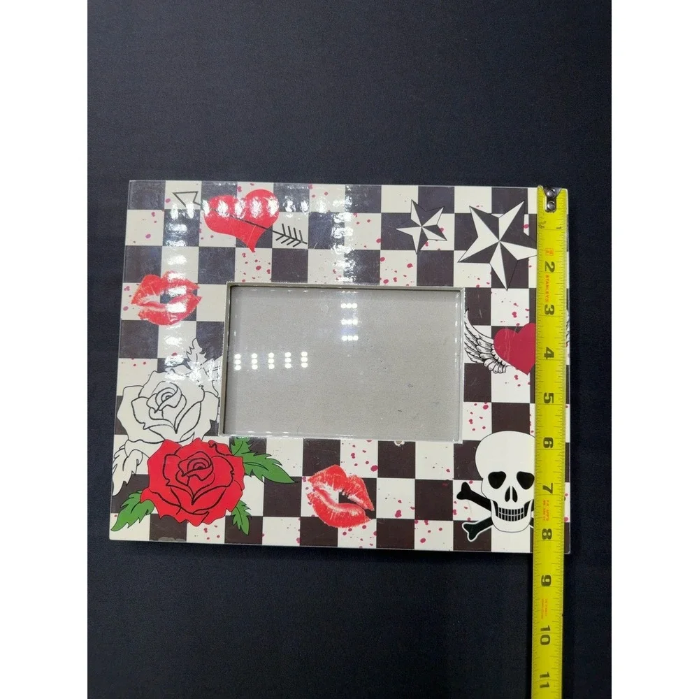 Tattoo Rockabilly 4x6 Picture Frame Skull Hearts Roses Checkered 10x8 Decor